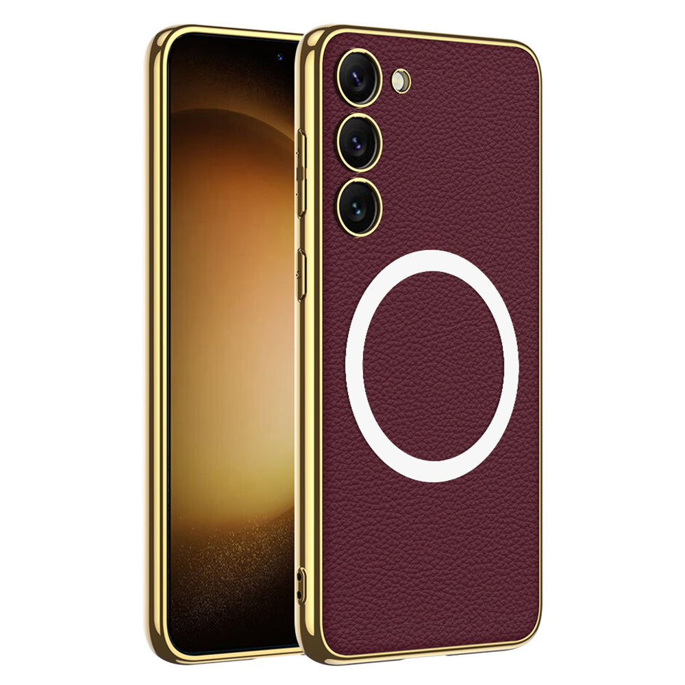 GKK For Samsung Galaxy S23 Electroplating TPU Frame PU Leather PC Phone Case Compatible with MagSafe GKK For Samsung Galaxy S23 Electroplating TPU Frame PU Leather PC Phone Case Compatible with MagSafe